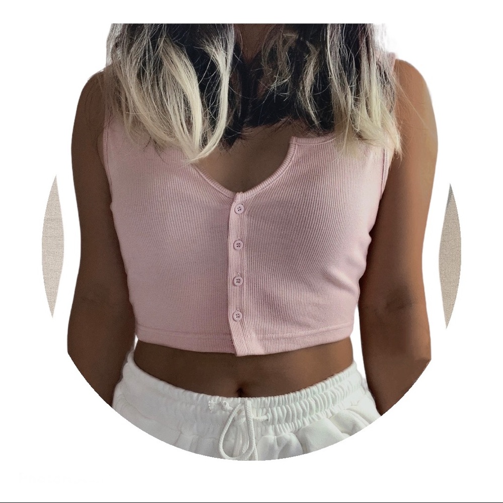 Last 2! Baby Pink:Serena Rib knit front close tank top